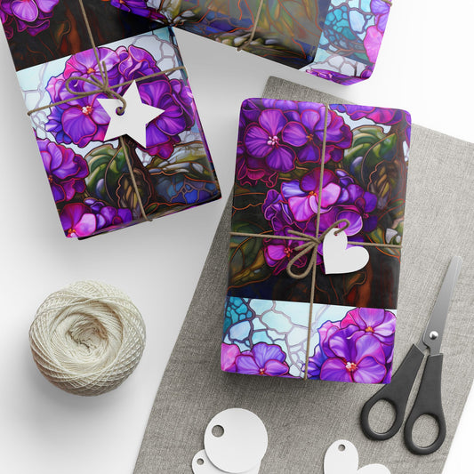 African Violets Wrapping Paper Roll — Metallic Gift Wrap for Holidays & Weddings