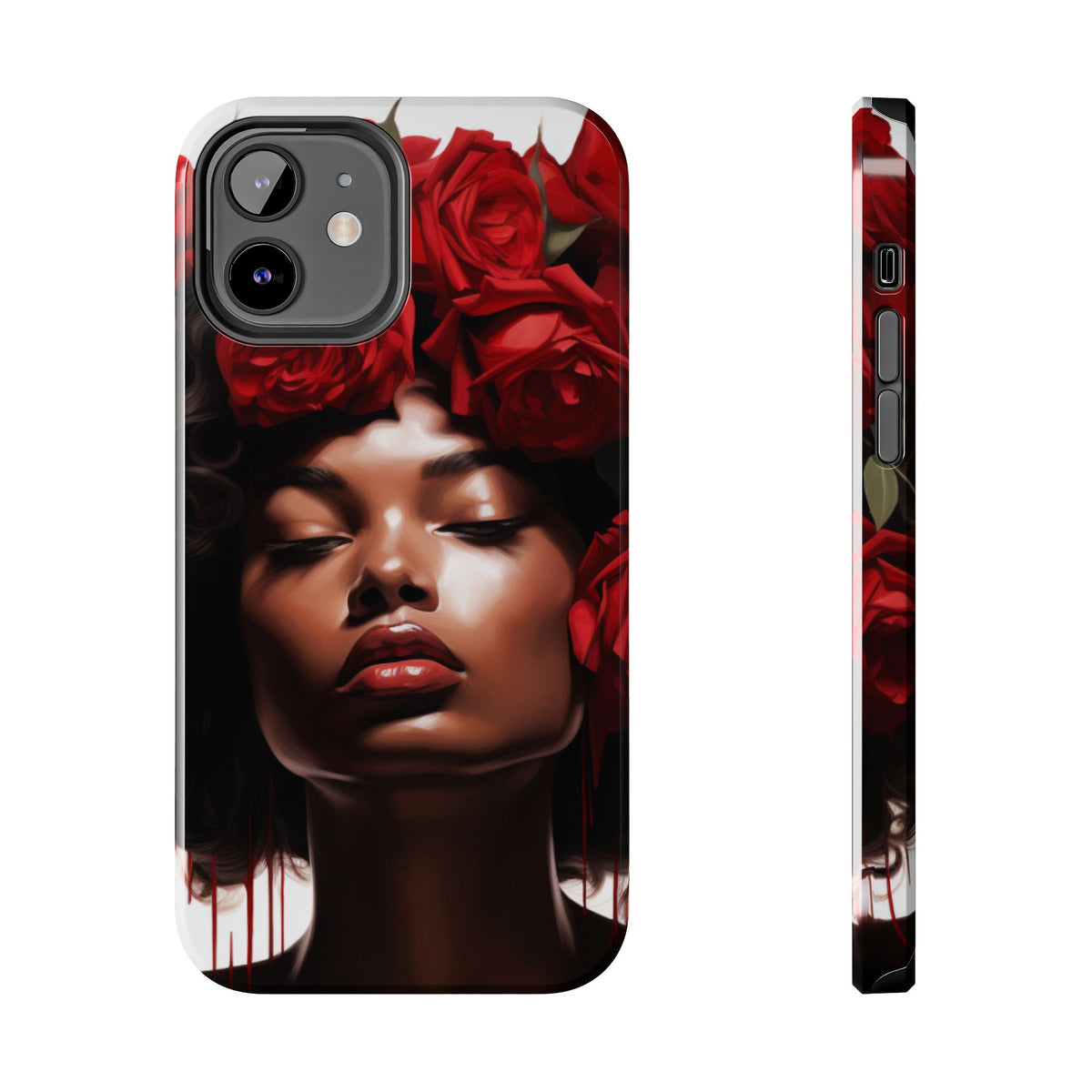 Beautiful Black Woman With Red Flowers Tough Phone Case