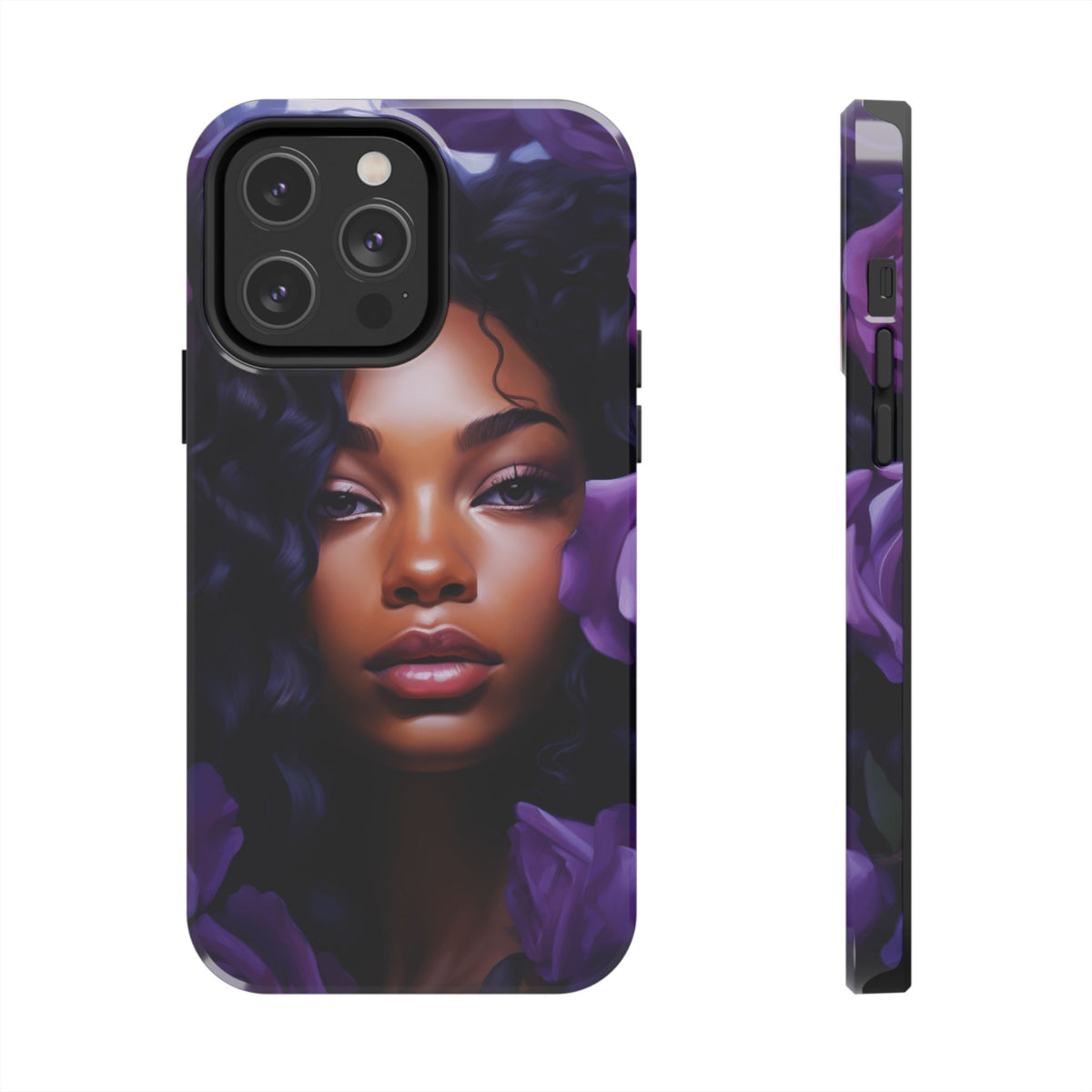 Beautiful Black Woman With Purple Flowers Tough Phone Case