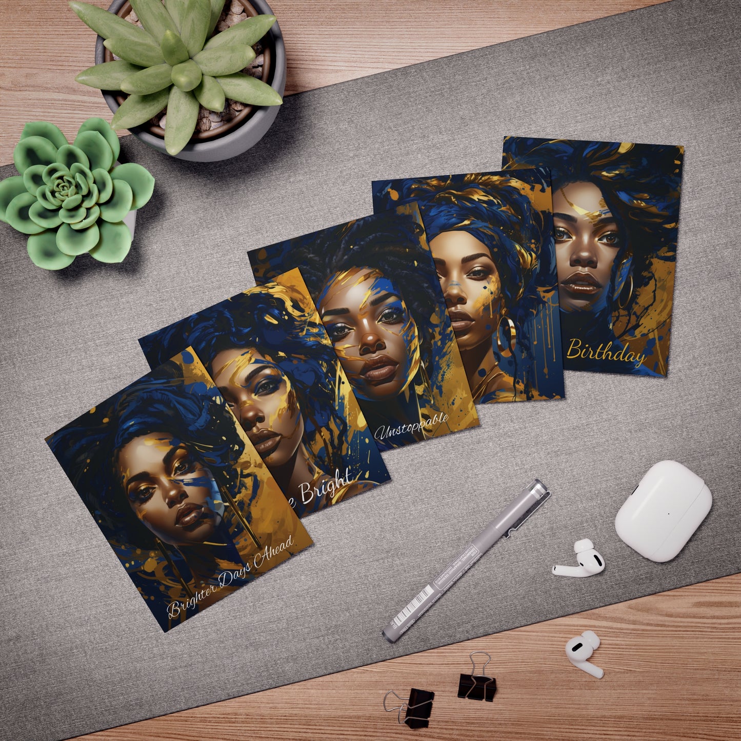 Blue and Gold Greeting Cards (5-Pack)