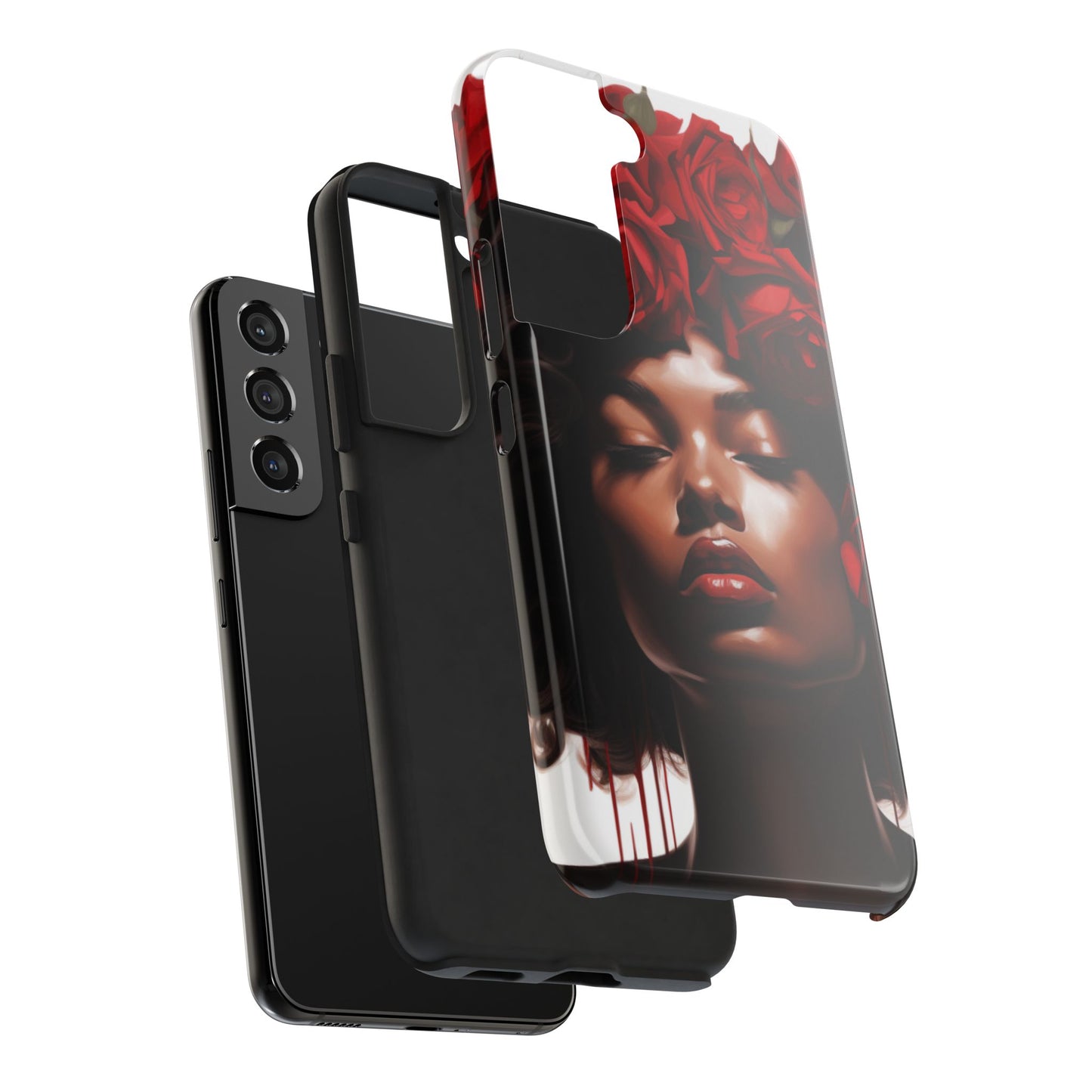 Beautiful Black Woman With Red Flowers Tough Phone Case