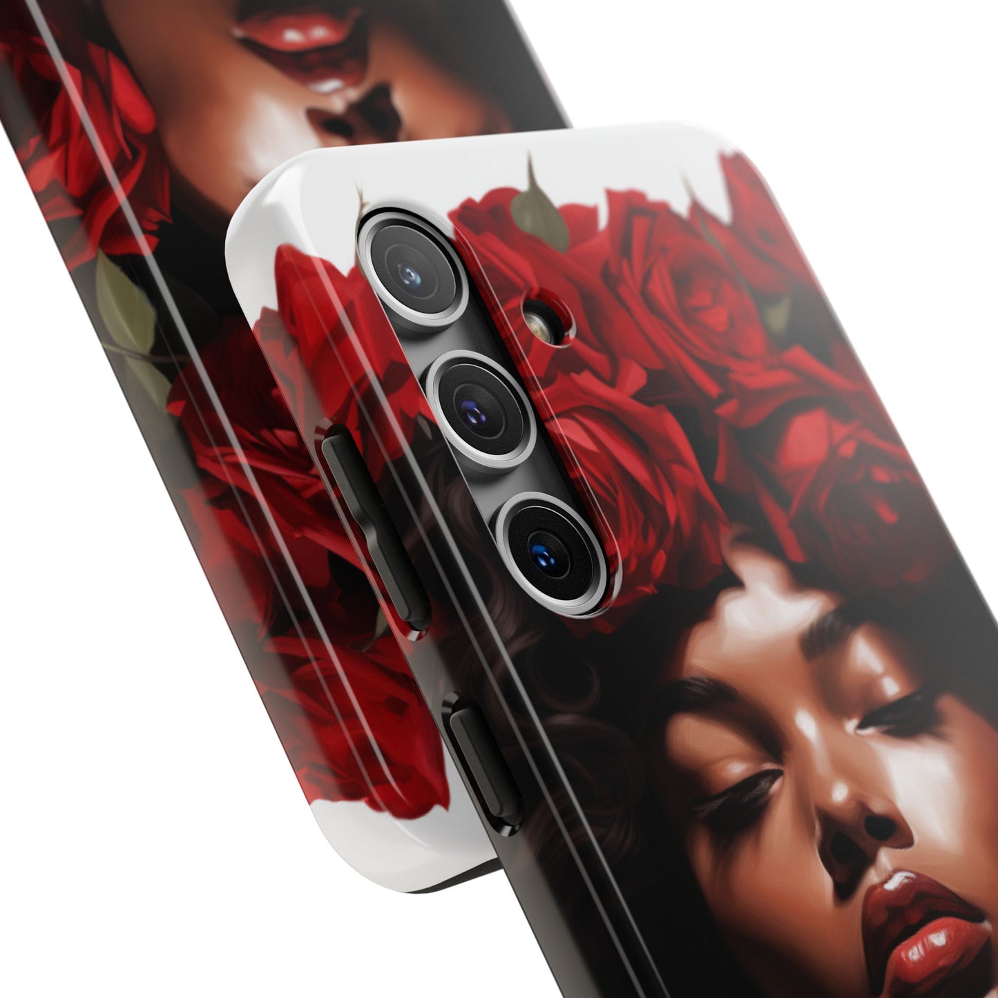 Beautiful Black Woman With Red Flowers Tough Phone Case