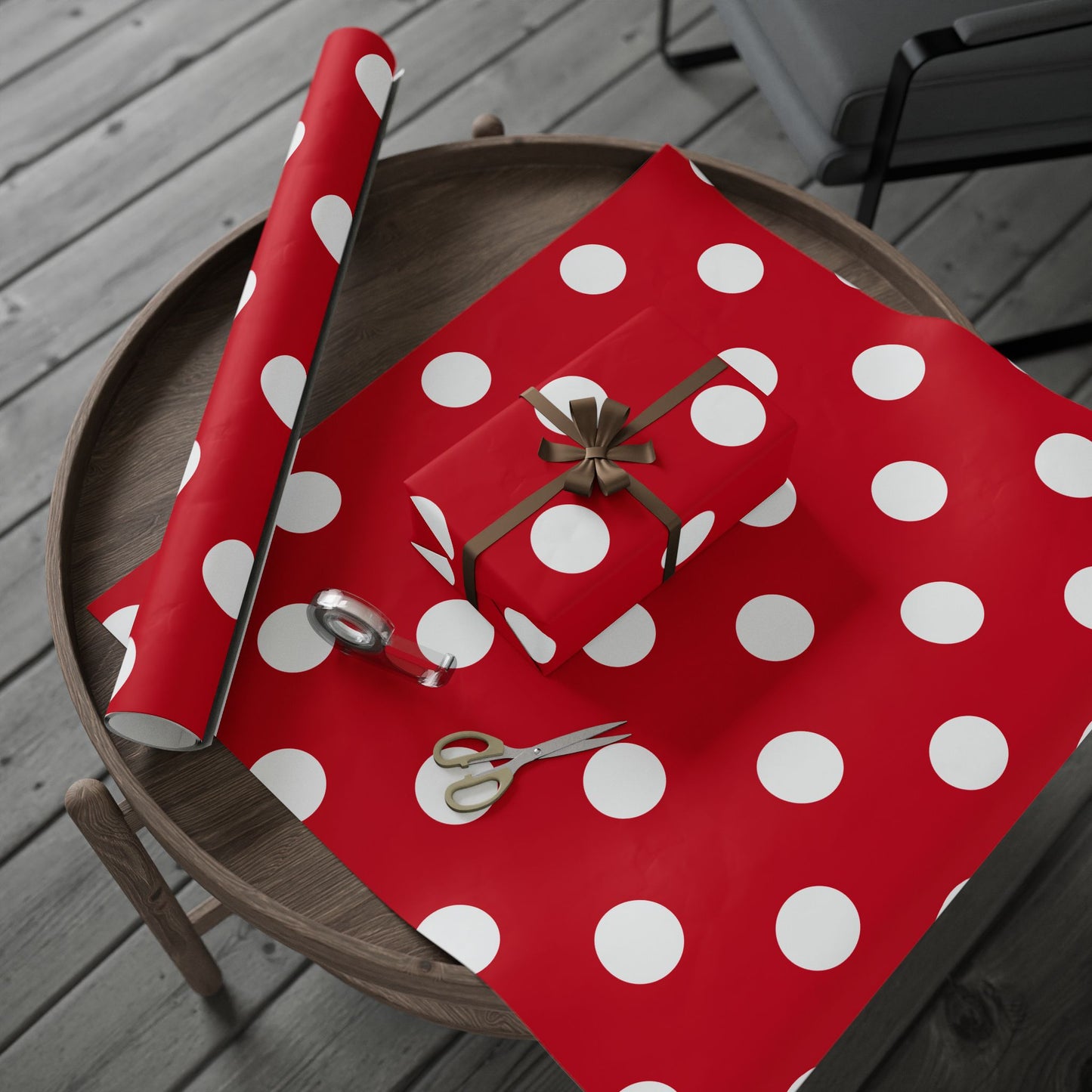 Red With White Polka Dots Wrapping Paper Roll — Metallic Gift Wrap for Holidays & Weddings