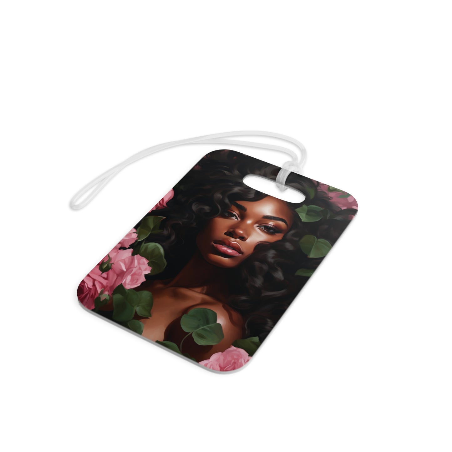 Pretty Black Woman With Pink Flowers Luggage Tag - #1