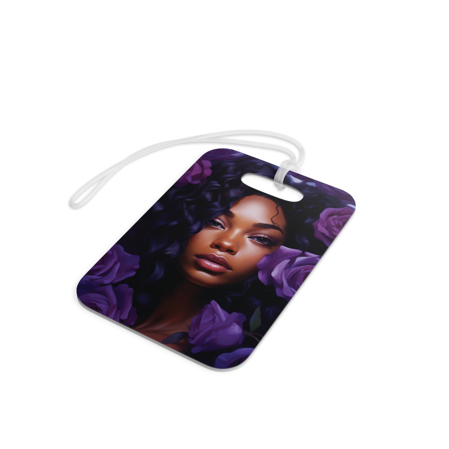 Beautiful Black Woman With Purple Flowers Luggage Tag - #1
