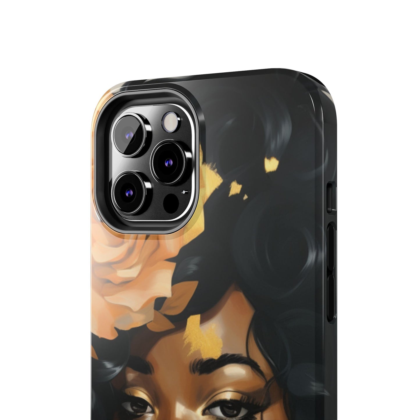 Beautiful Black Woman With Gold Flowers Tough Phone Case