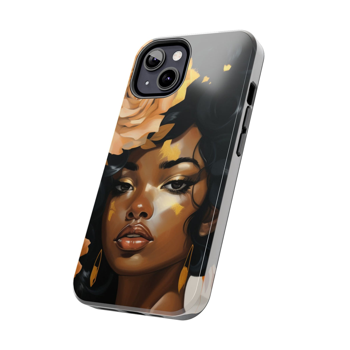 Beautiful Black Woman With Gold Flowers Tough Phone Case
