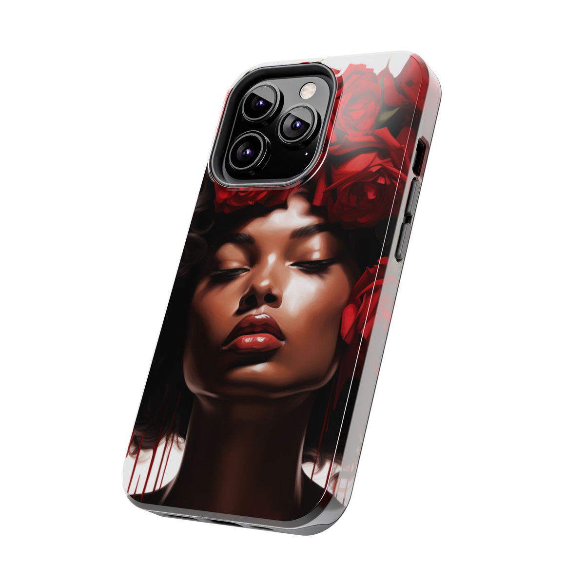 Beautiful Black Woman With Red Flowers Tough Phone Case