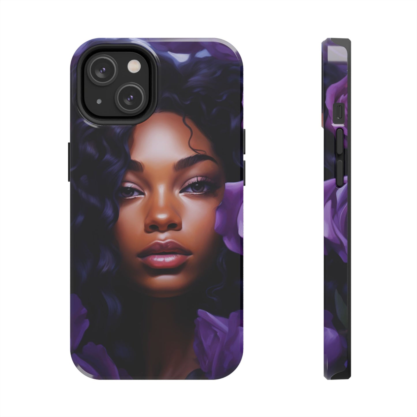 Beautiful Black Woman With Purple Flowers Tough Phone Case