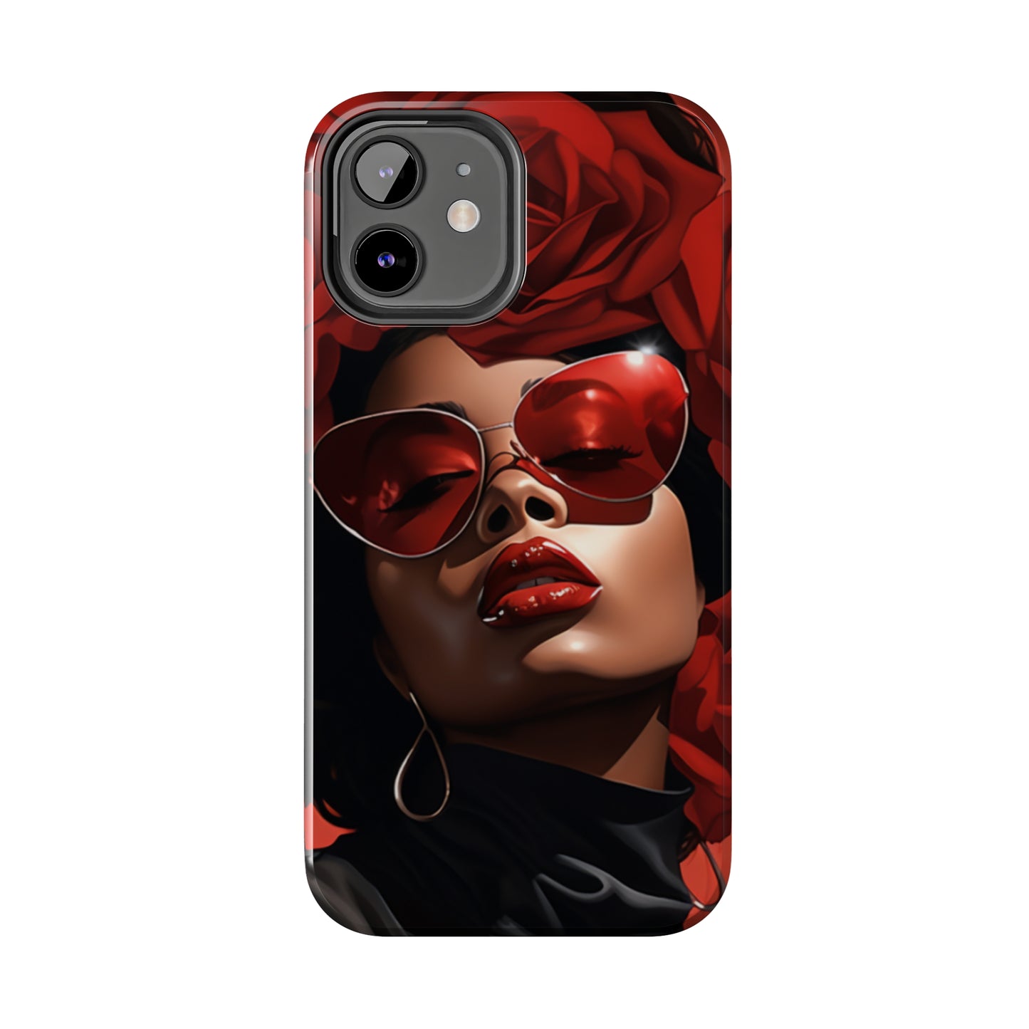 Beautiful Black Woman With Red Flowers Tough Case For iPhone