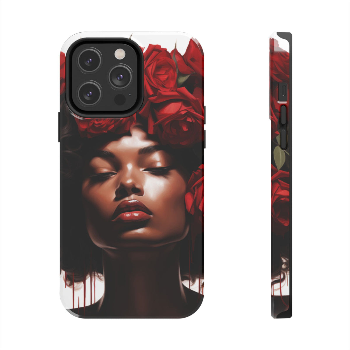 Beautiful Black Woman With Red Flowers Tough Phone Case