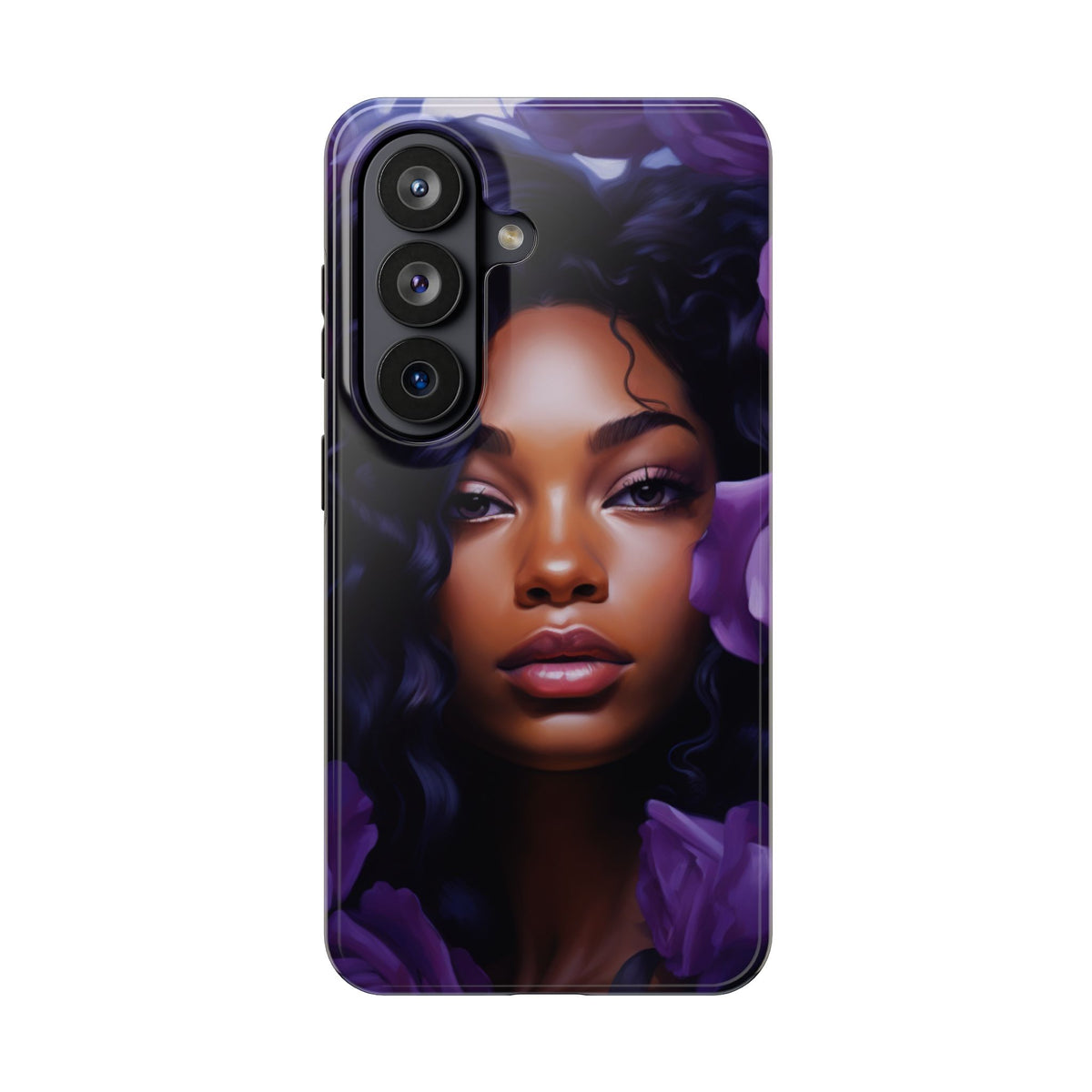 Beautiful Black Woman With Purple Flowers Tough Phone Case