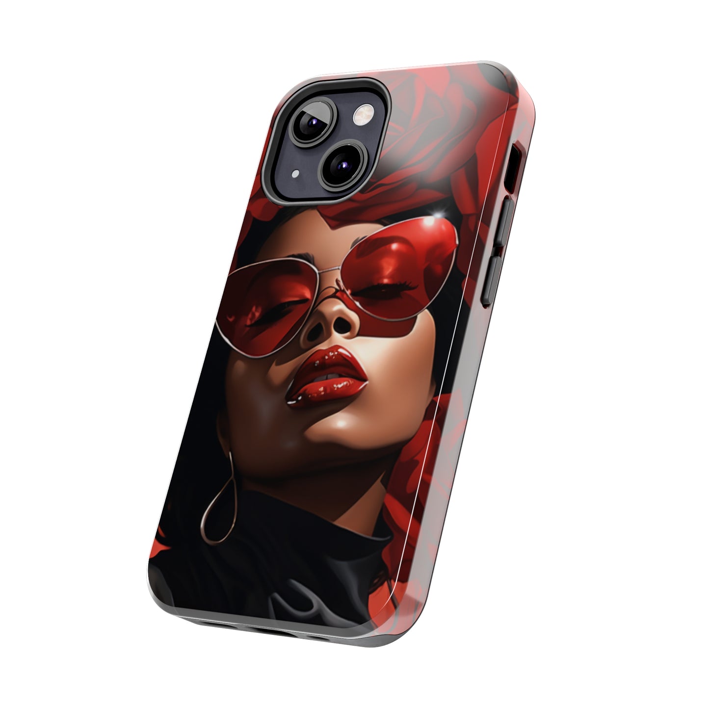 Beautiful Black Woman With Red Flowers Tough Case For iPhone
