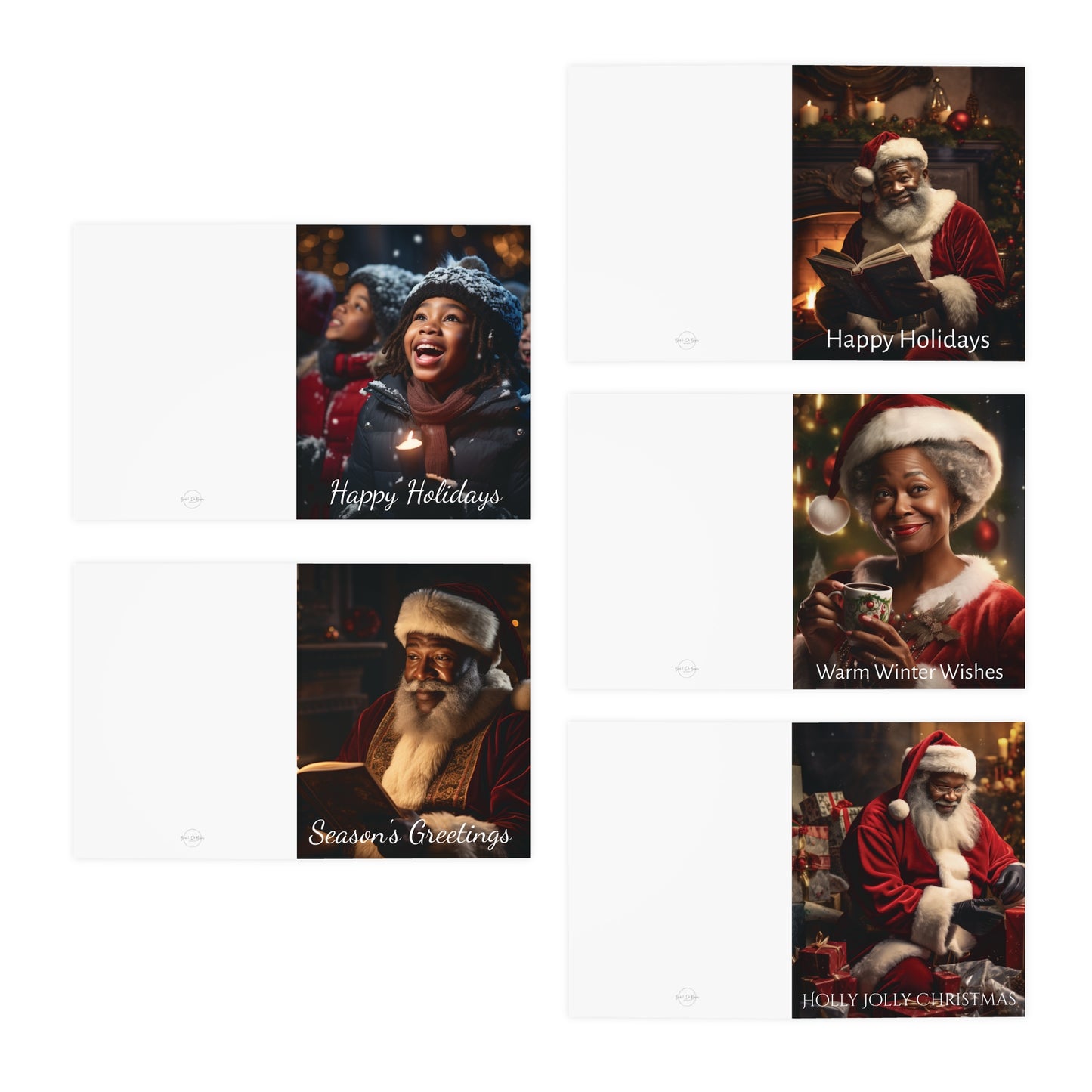 Seasons Greetings:  Black Greeting Holiday Greeting Cards (5-Pack)