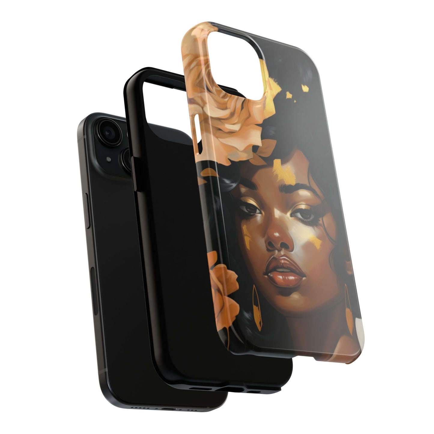 Beautiful Black Woman With Gold Flowers Tough Phone Case