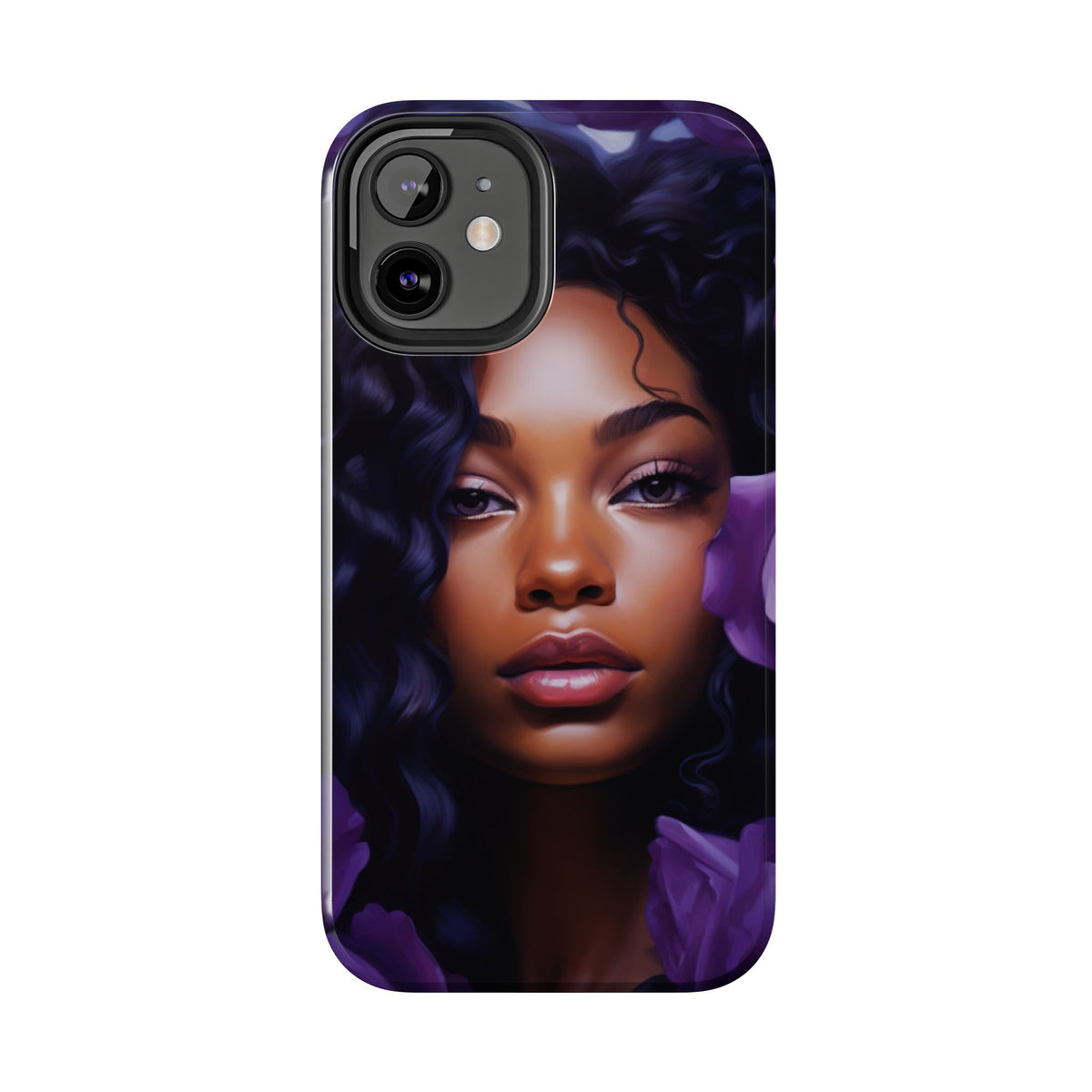 Beautiful Black Woman With Purple Flowers Tough Phone Case