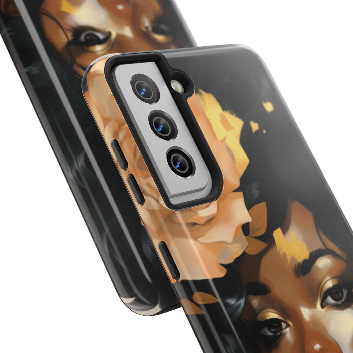 Beautiful Black Woman With Gold Flowers Tough Phone Case