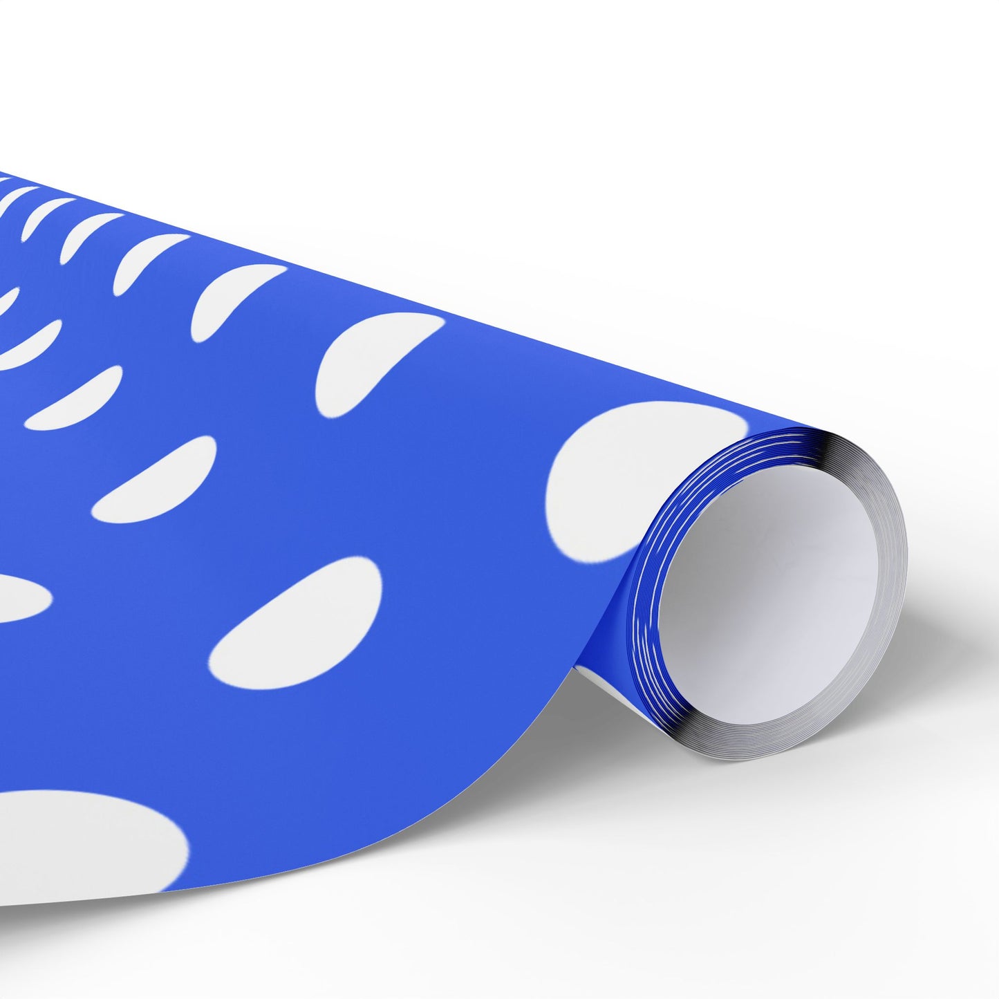 Blue and White Polka Dots Wrapping Paper Roll — Metallic Gift Wrap for Holidays & Weddings