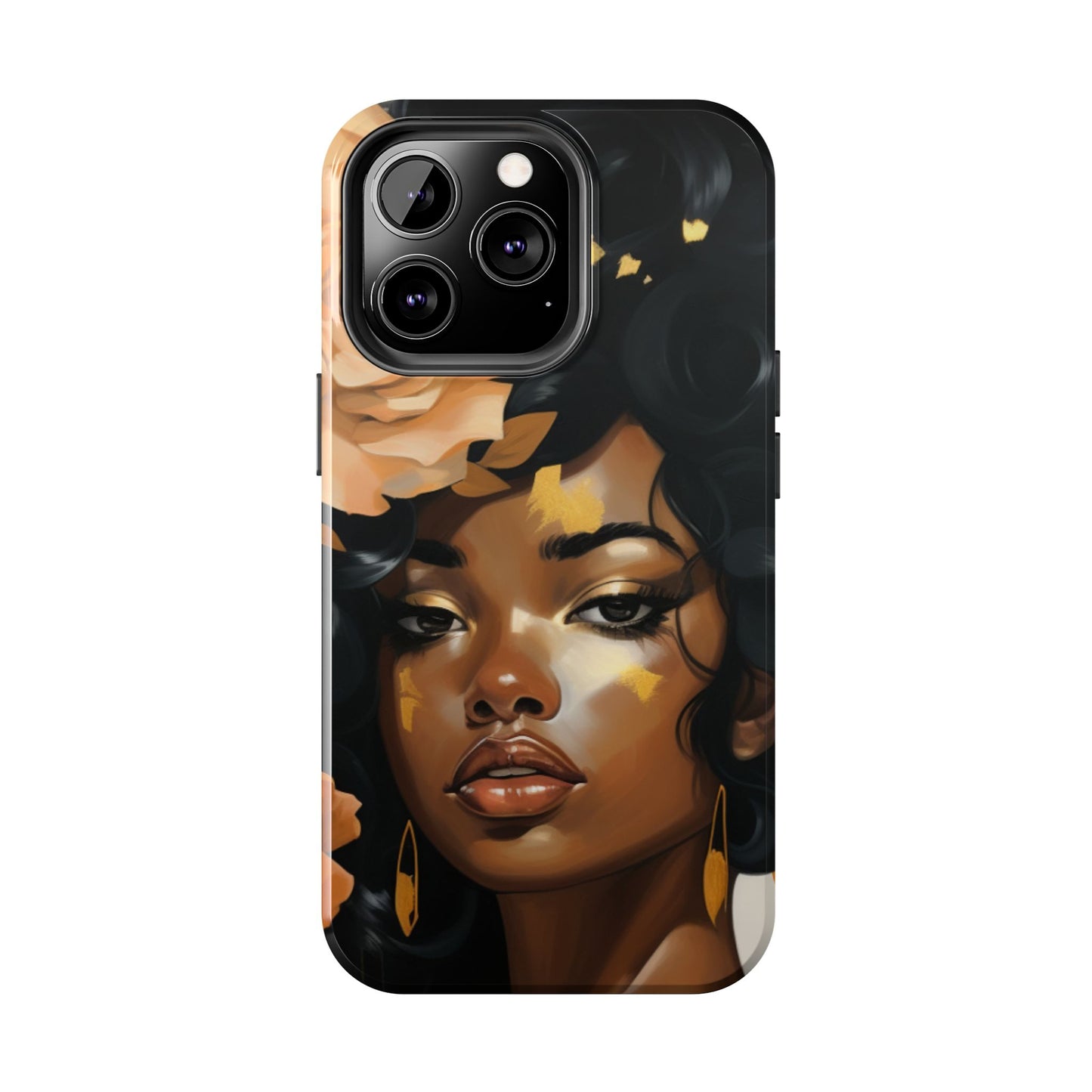 Beautiful Black Woman With Gold Flowers Tough Phone Case
