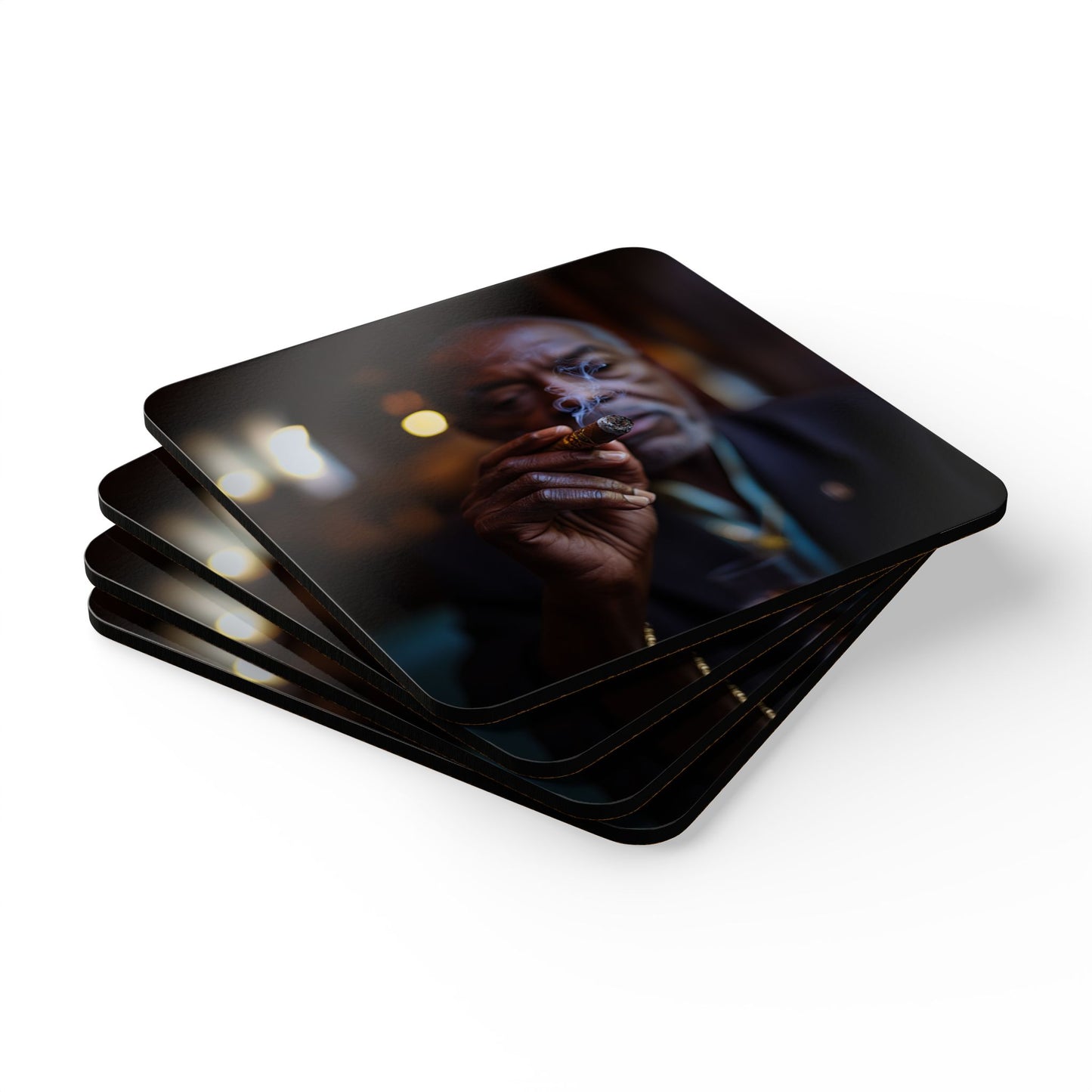 Distinguished Gentleman With A Cigar Corkwood Coaster Set of 4