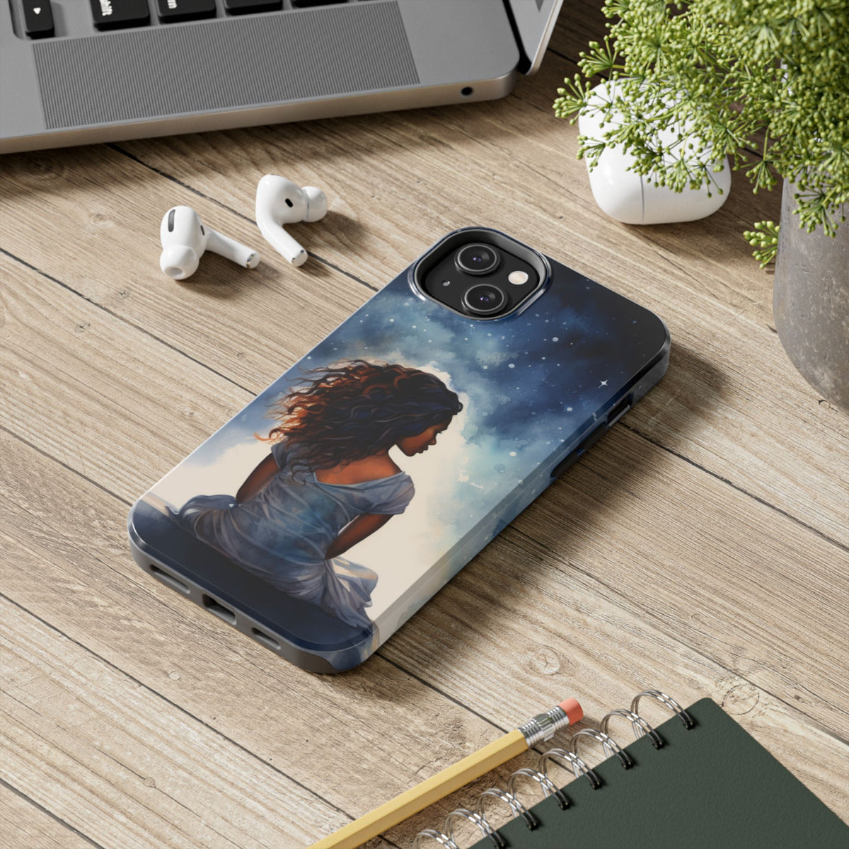 Beautiful Black Woman and Starry Night Tough Phone Case
