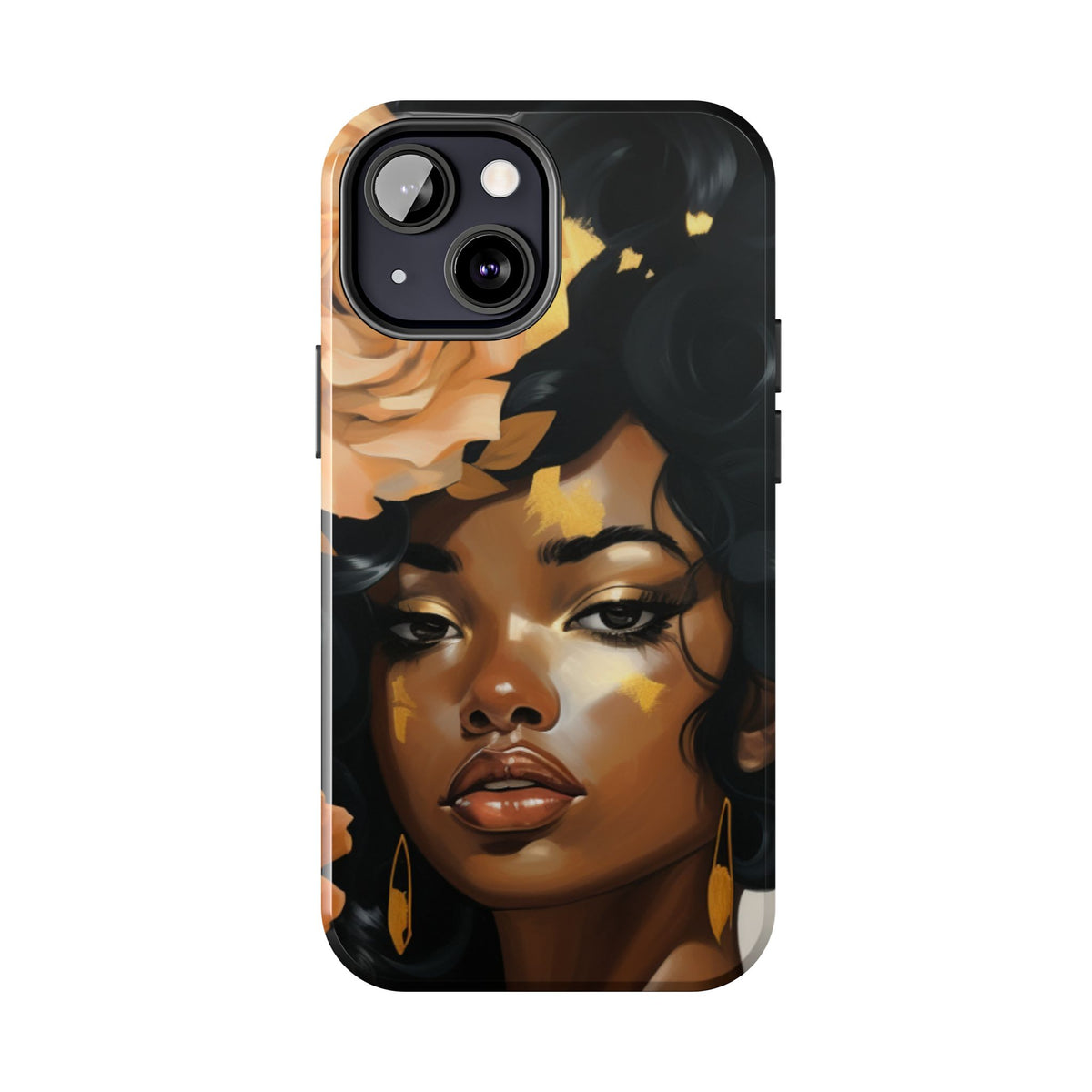 Beautiful Black Woman With Gold Flowers Tough Phone Case