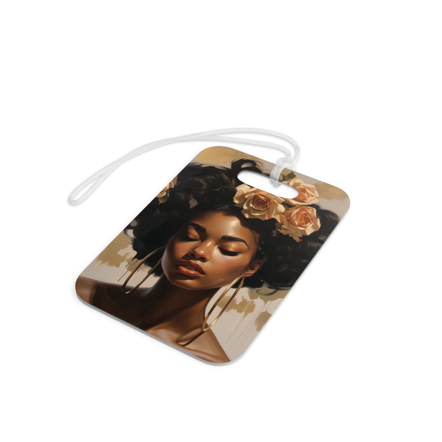 Beautiful Black Woman With Gold Flowers Luggage Tag - #4
