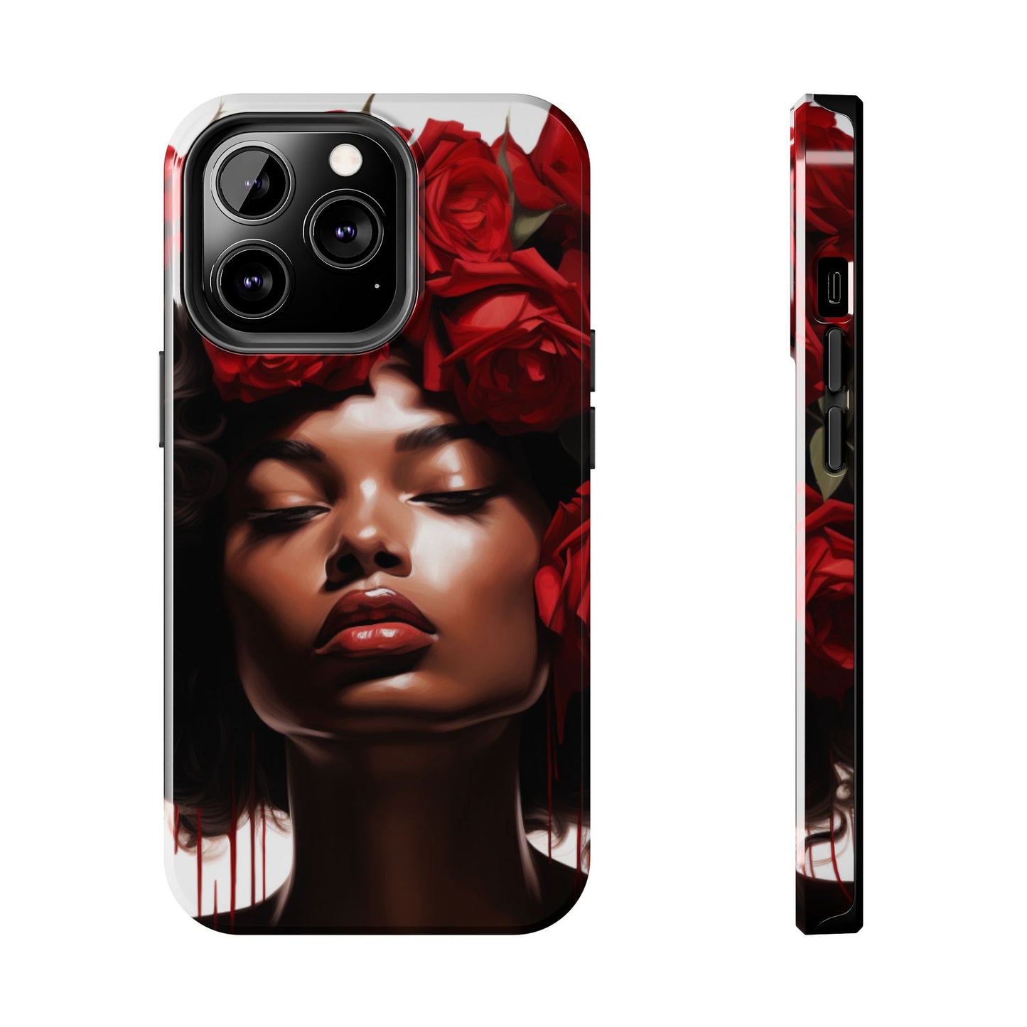 Beautiful Black Woman With Red Flowers Tough Phone Case