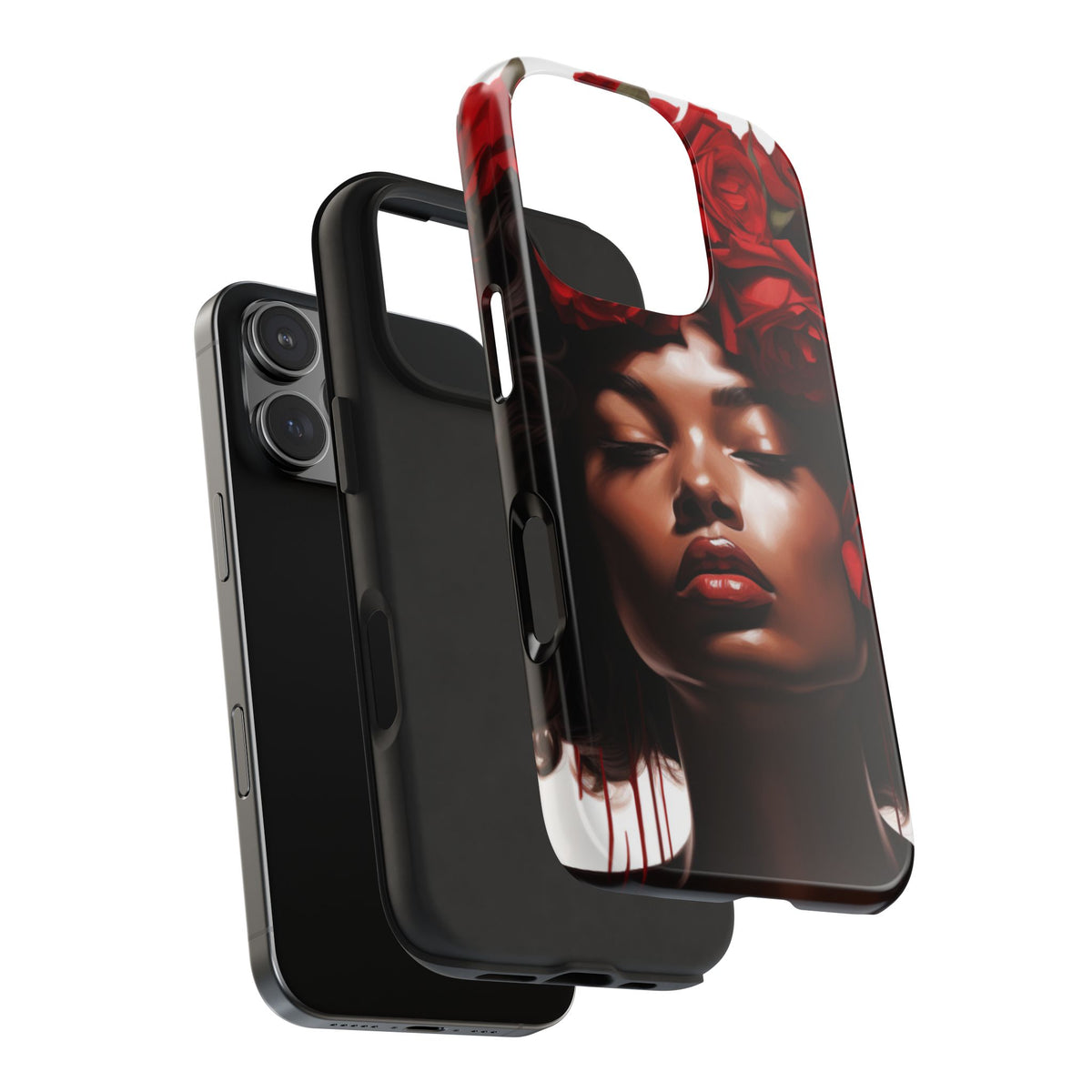 Beautiful Black Woman With Red Flowers Tough Phone Case