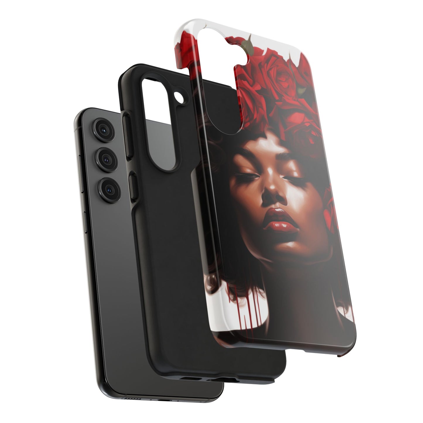 Beautiful Black Woman With Red Flowers Tough Phone Case