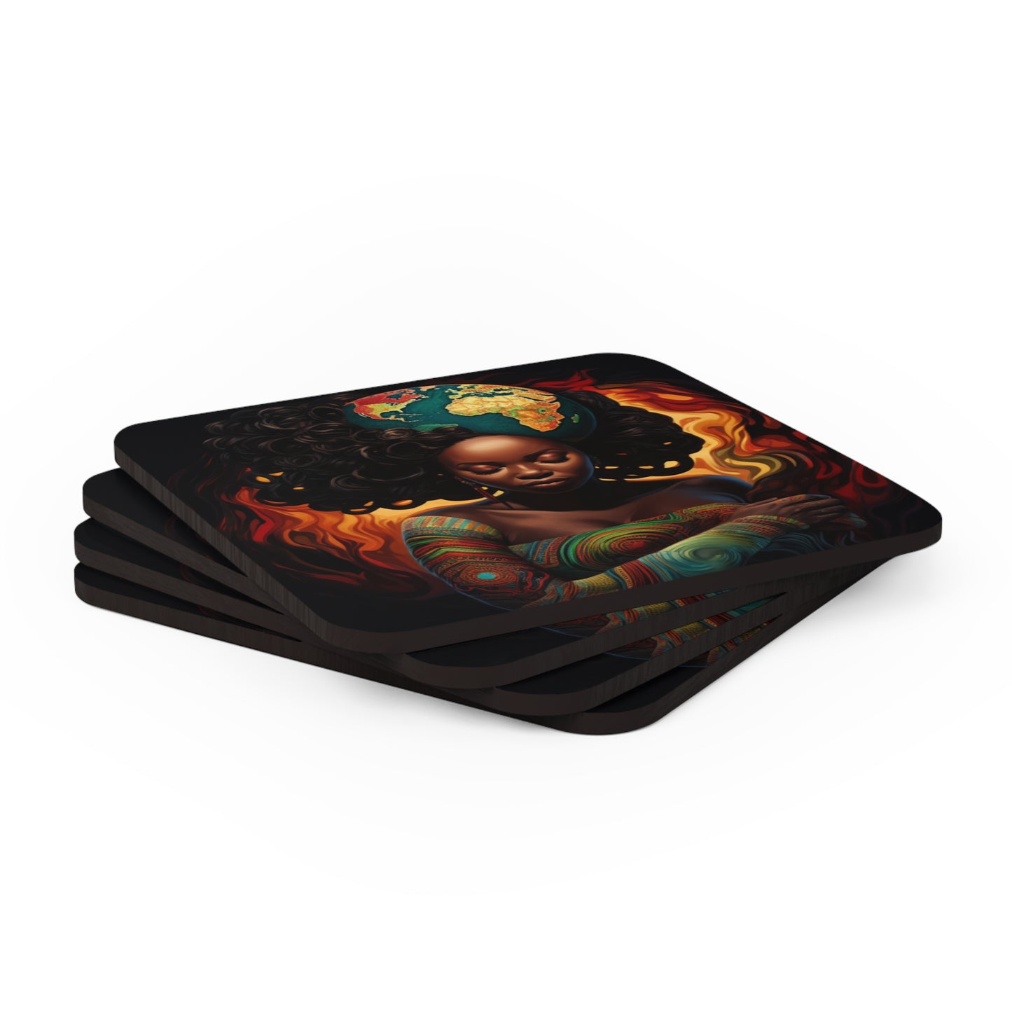 Beautiful Black Woman Corkwood Coaster Set