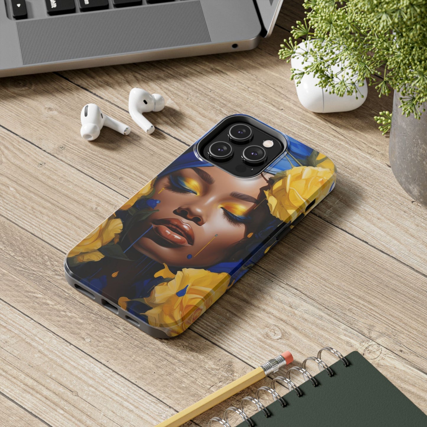 Stunning in Blue and Gold Beautiful Black Woman Tough Phone Case