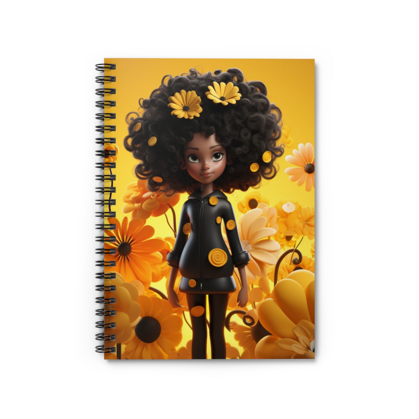 Black Fairy Girl With Yellow Flowers #2 Spiral Notebook (Ruled Line)