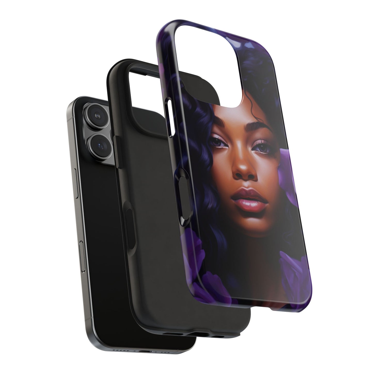 Beautiful Black Woman With Purple Flowers Tough Phone Case