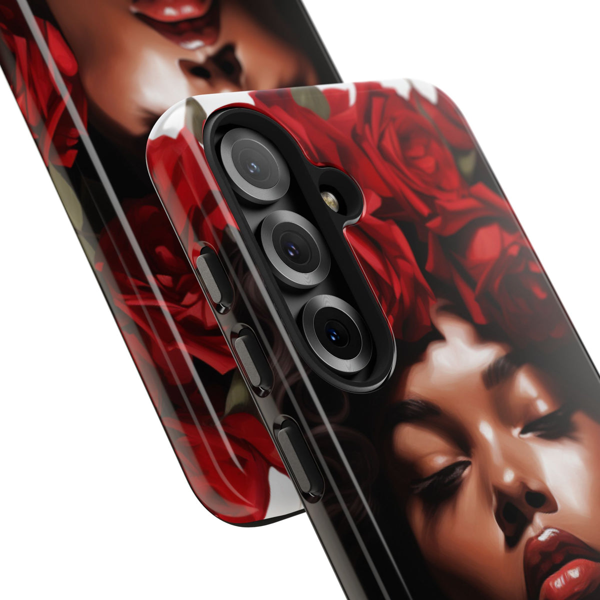 Beautiful Black Woman With Red Flowers Tough Phone Case