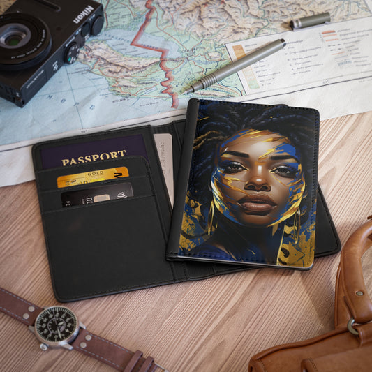 Stunning in Blue and Gold Black Woman Passport Holder