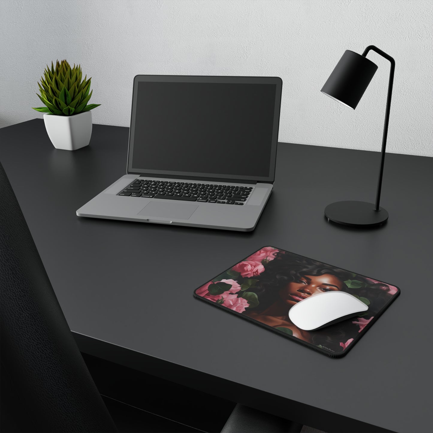 Pretty Black Woman With Pink Flowers Mouse Pad - #1