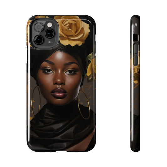 Beautiful Black Woman With Gold Flowers Tough Case For iPhone  - #2