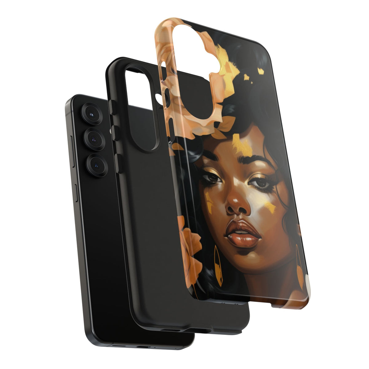 Beautiful Black Woman With Gold Flowers Tough Phone Case