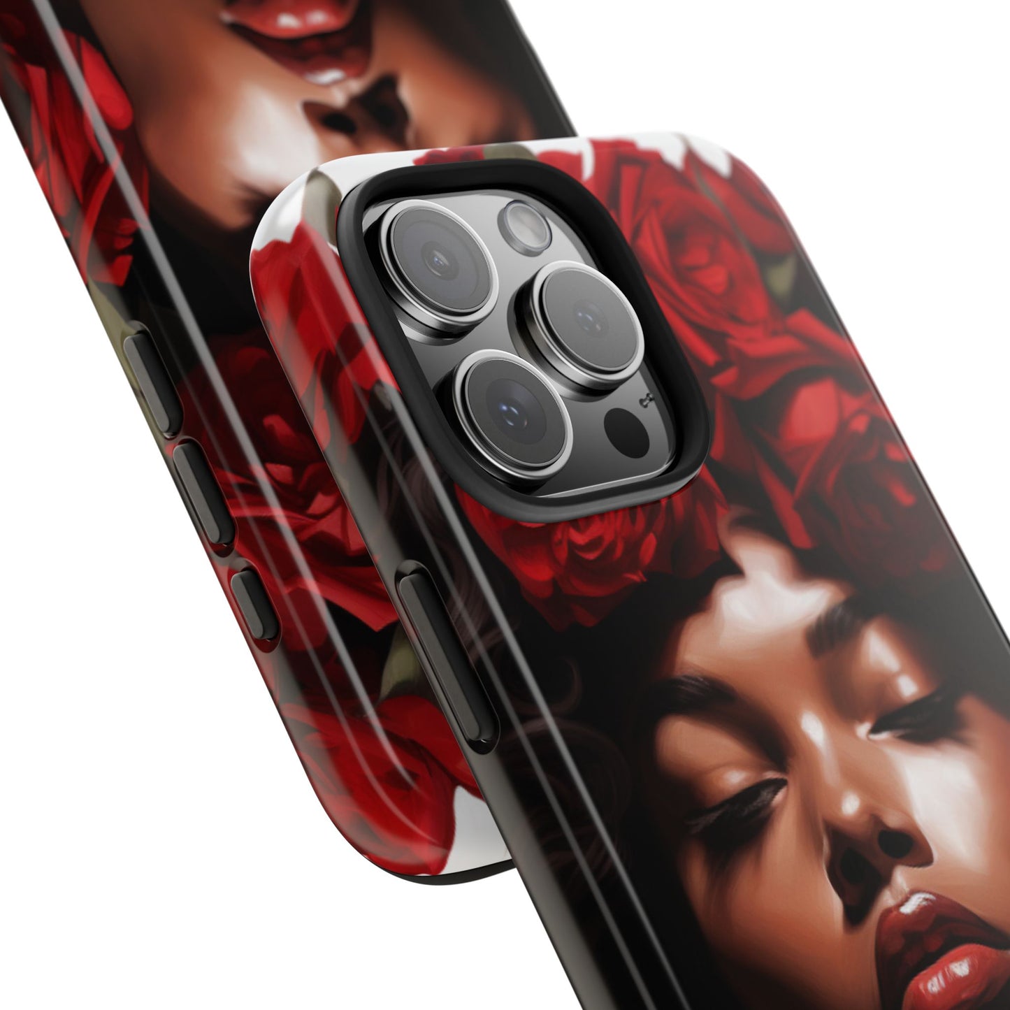 Beautiful Black Woman With Red Flowers Tough Phone Case