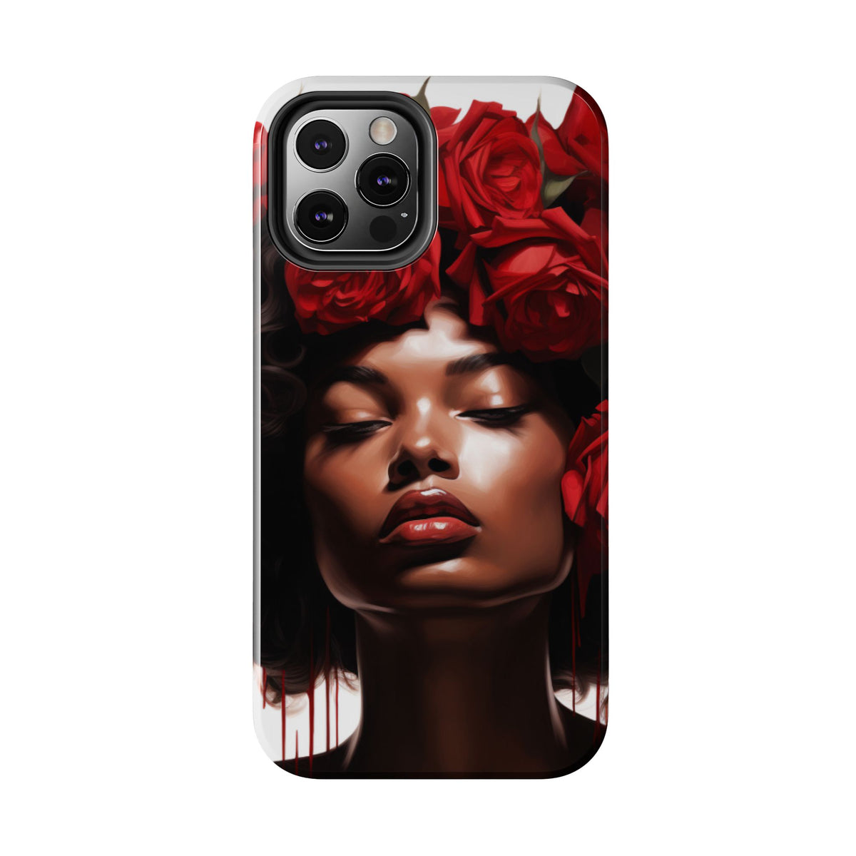 Beautiful Black Woman With Red Flowers Tough Phone Case