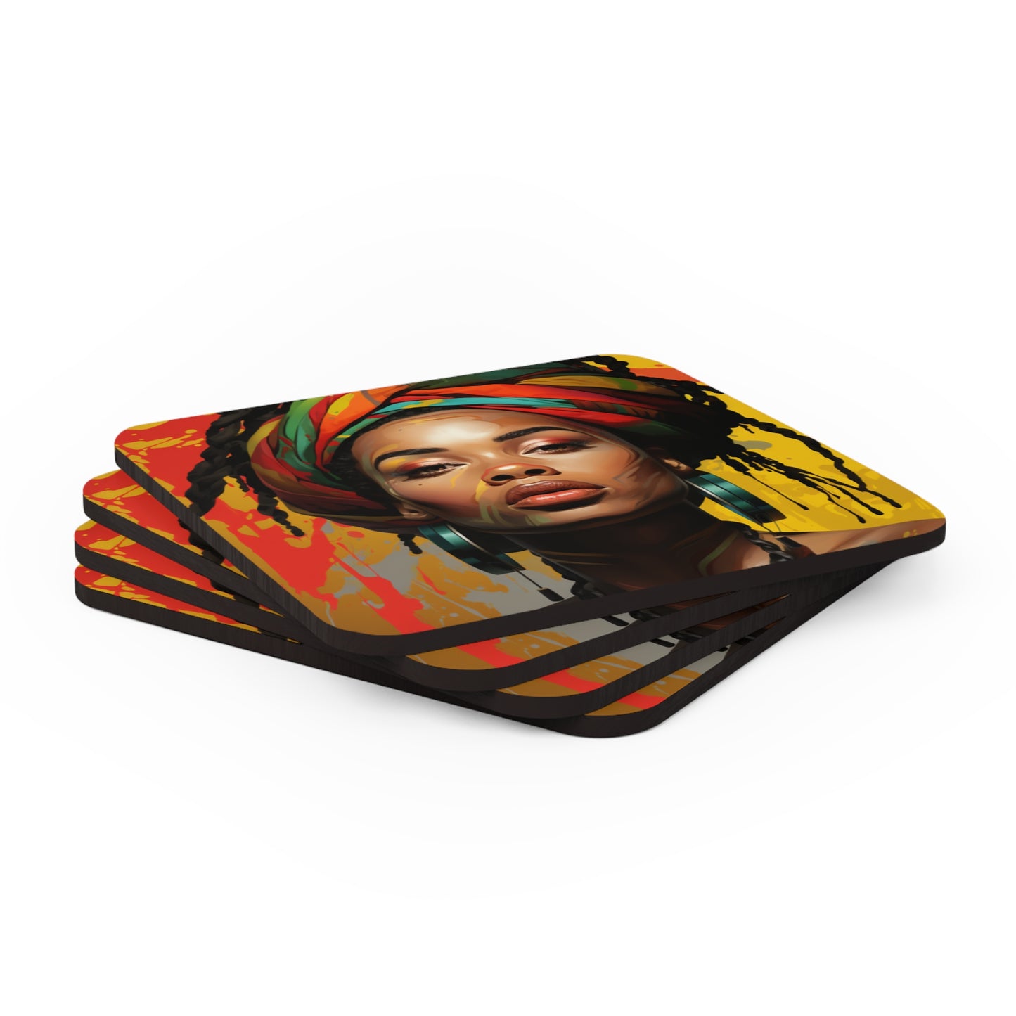 Beautiful Rasta Woman Corkwood Coaster Set - #2