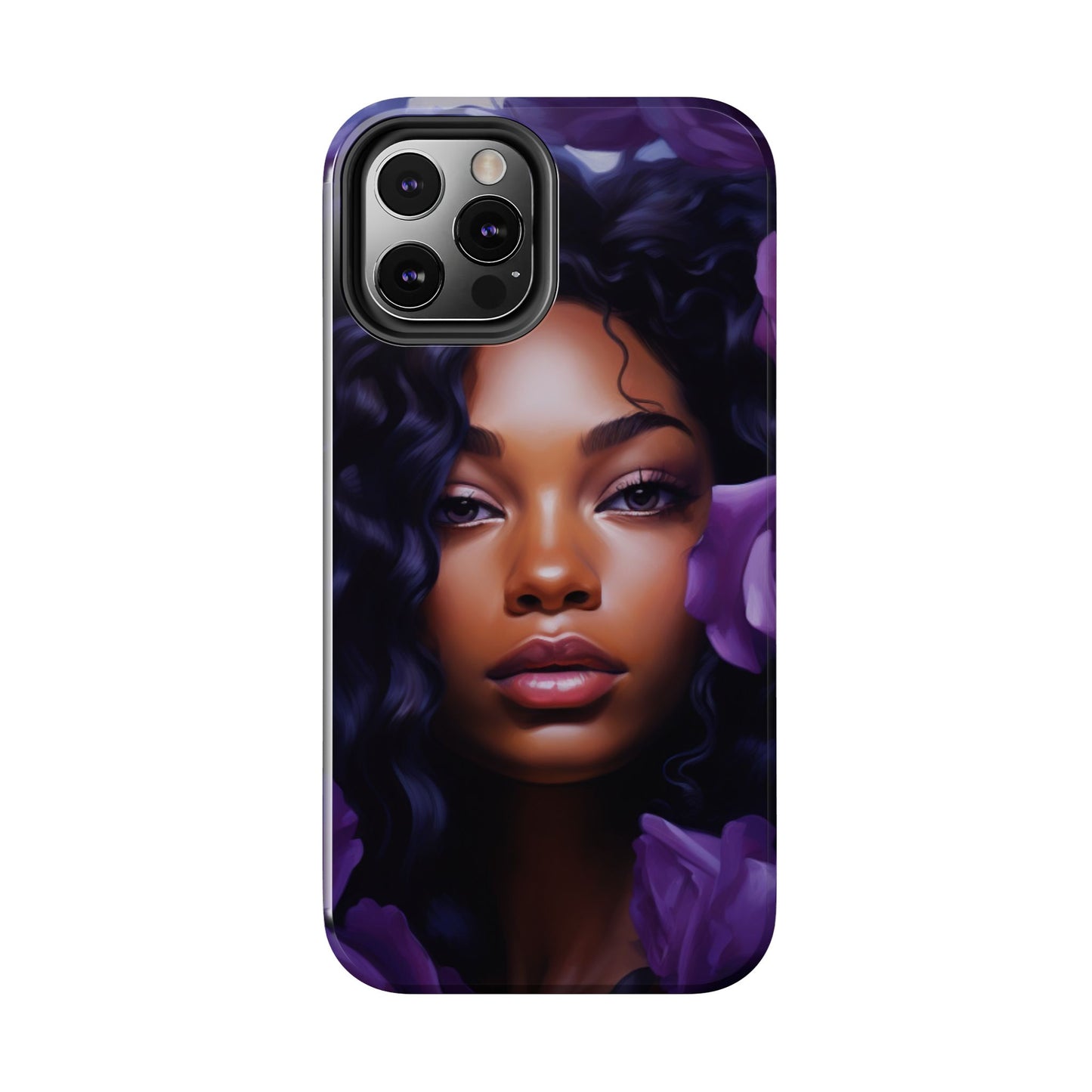 Beautiful Black Woman With Purple Flowers Tough Phone Case