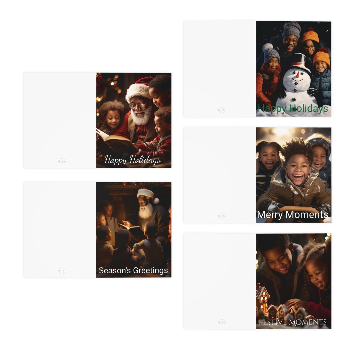 Happy Holidays:  Black Greeting Holiday Greeting Cards (5-Pack)