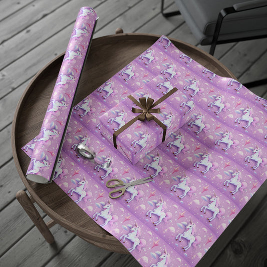 Purple Unicorn Wrapping Paper Roll — Metallic Gift Wrap for Holidays & Weddings