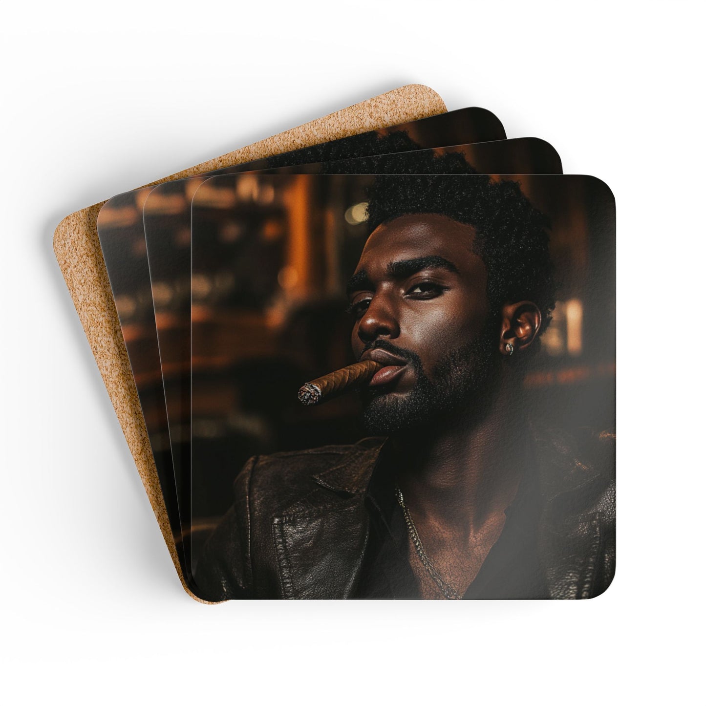 PSSITA Gentleman Corkwood Coaster Set of 4