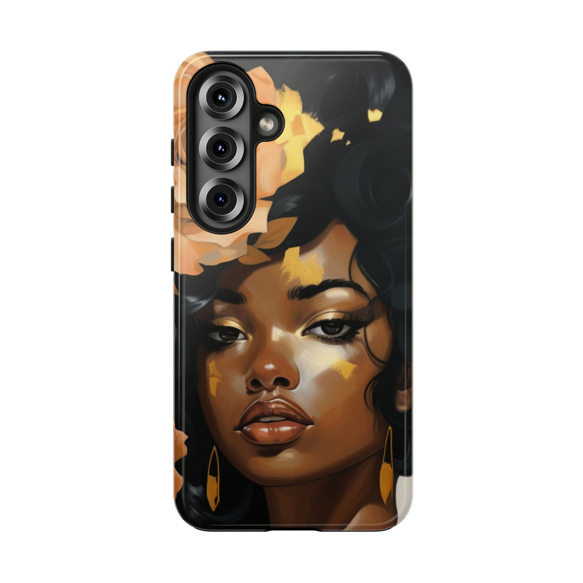 Beautiful Black Woman With Gold Flowers Tough Phone Case
