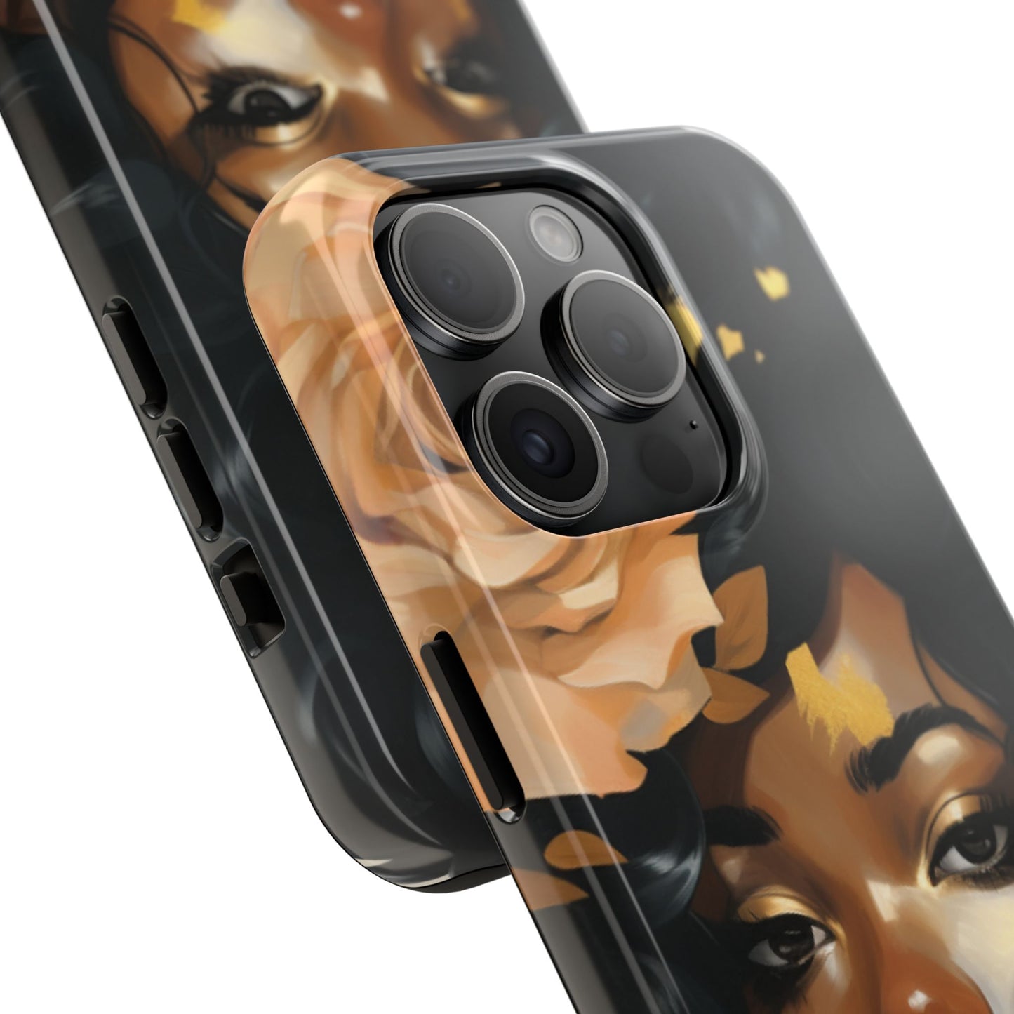 Beautiful Black Woman With Gold Flowers Tough Phone Case