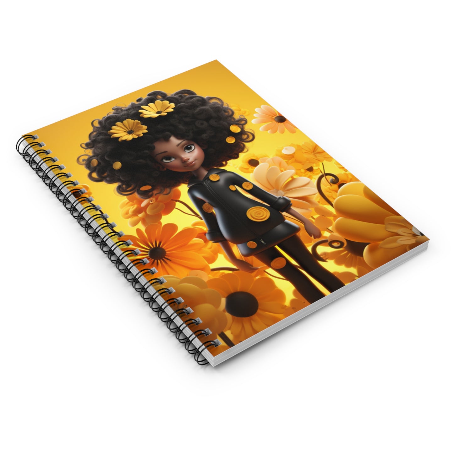 Black Fairy Girl With Yellow Flowers #2 Spiral Notebook (Ruled Line)