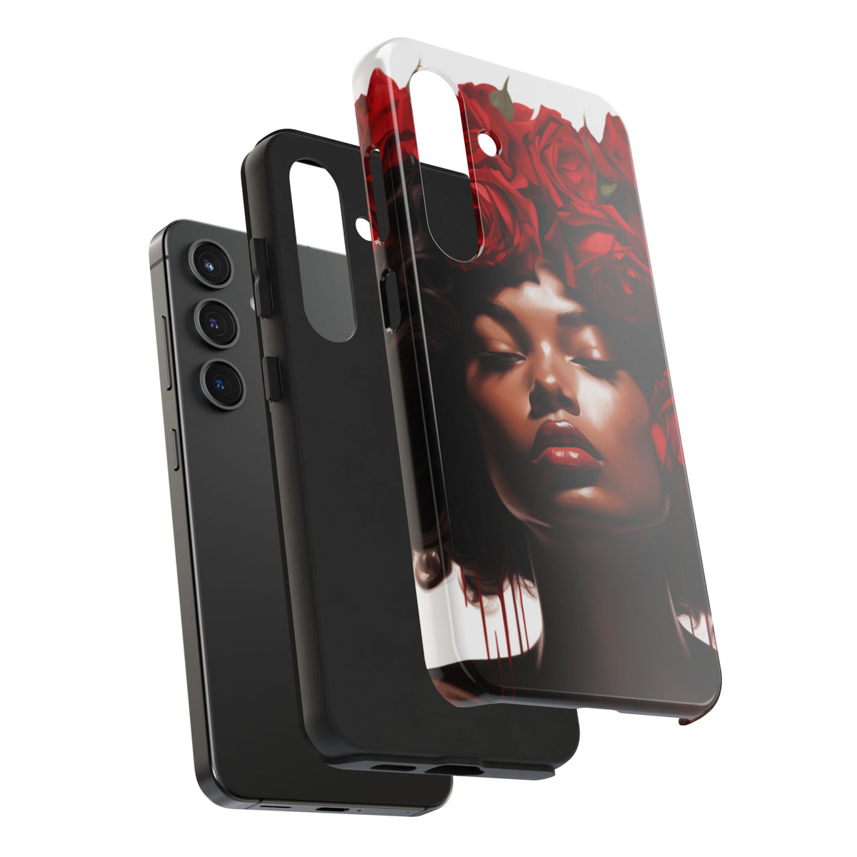 Beautiful Black Woman With Red Flowers Tough Phone Case